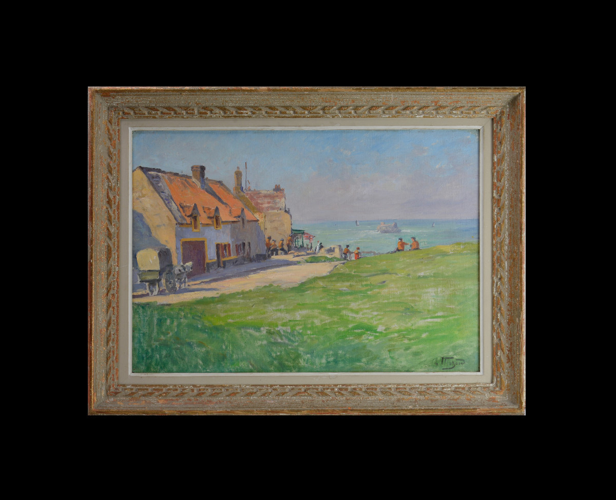 Alphonse Henri Mazard 1865-1939. "breton Village By The Sea."-photo-2