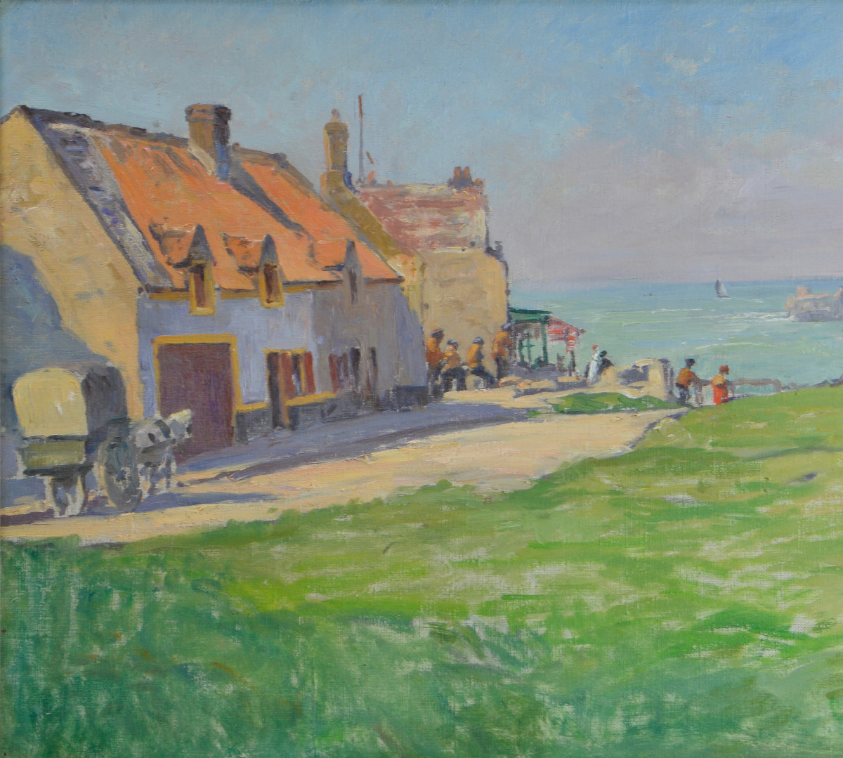 Alphonse Henri Mazard 1865-1939. "breton Village By The Sea."-photo-1
