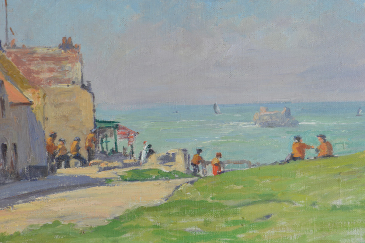 Alphonse Henri Mazard 1865-1939. "breton Village By The Sea."-photo-3