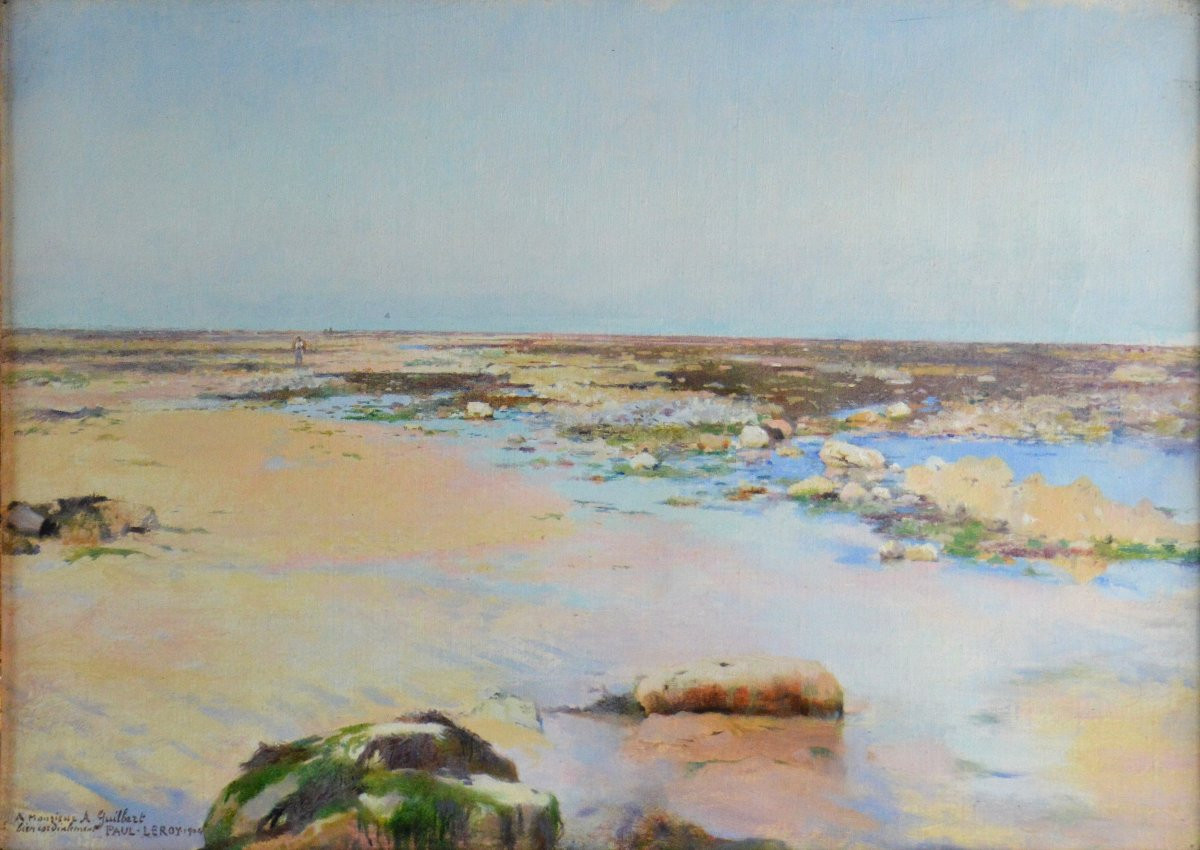 Paul Leroy 1860-1942. "Marée-basse en Normandie."-photo-3