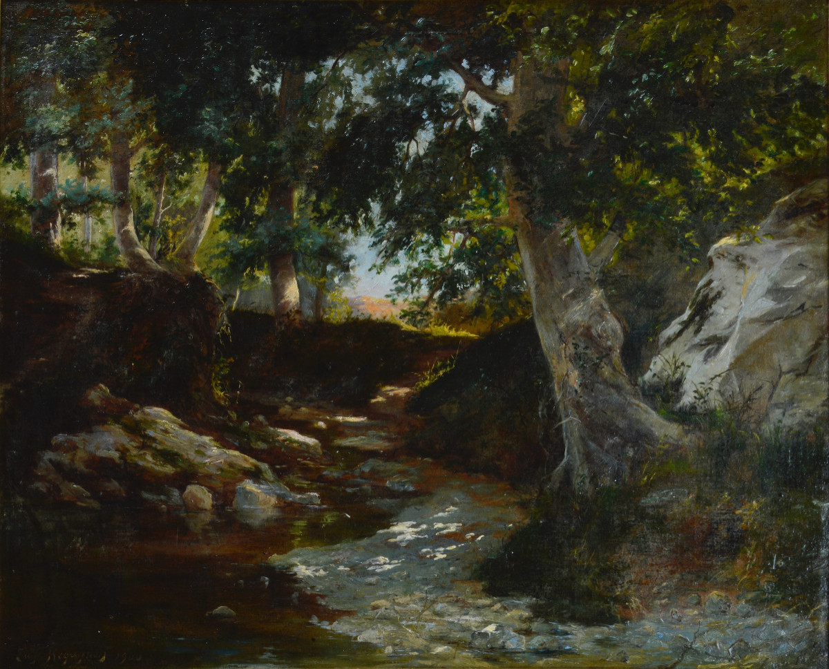 Eugène Regagnon 1875-1957. "watercourse, Undergrowth."-photo-3