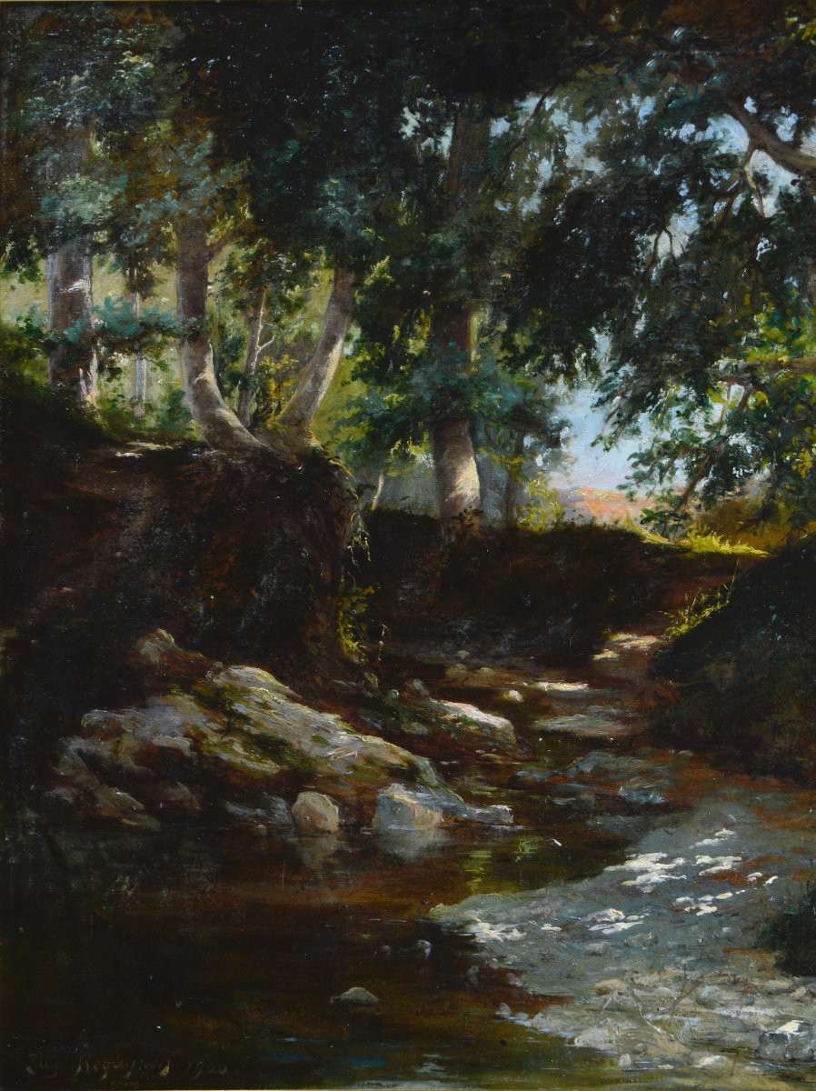 Eugène Regagnon 1875-1957. "watercourse, Undergrowth."-photo-1