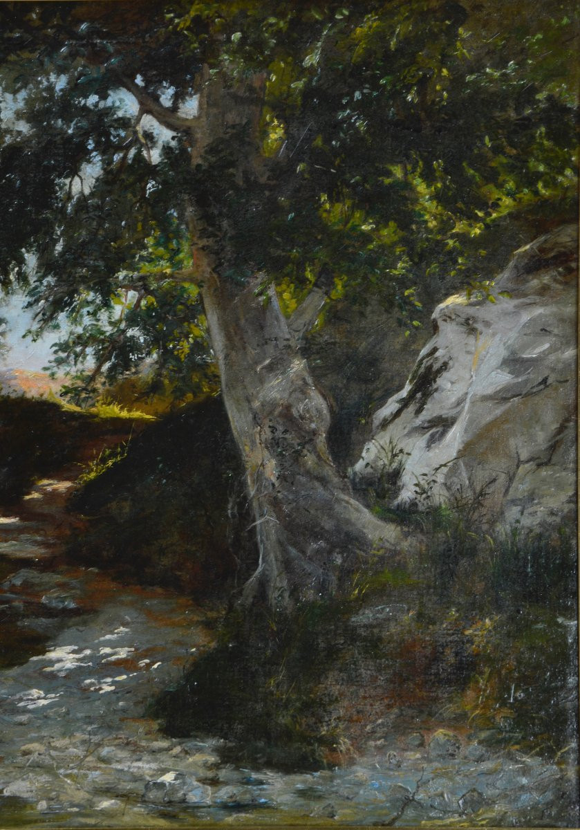 Eugène Regagnon 1875-1957. "watercourse, Undergrowth."-photo-2