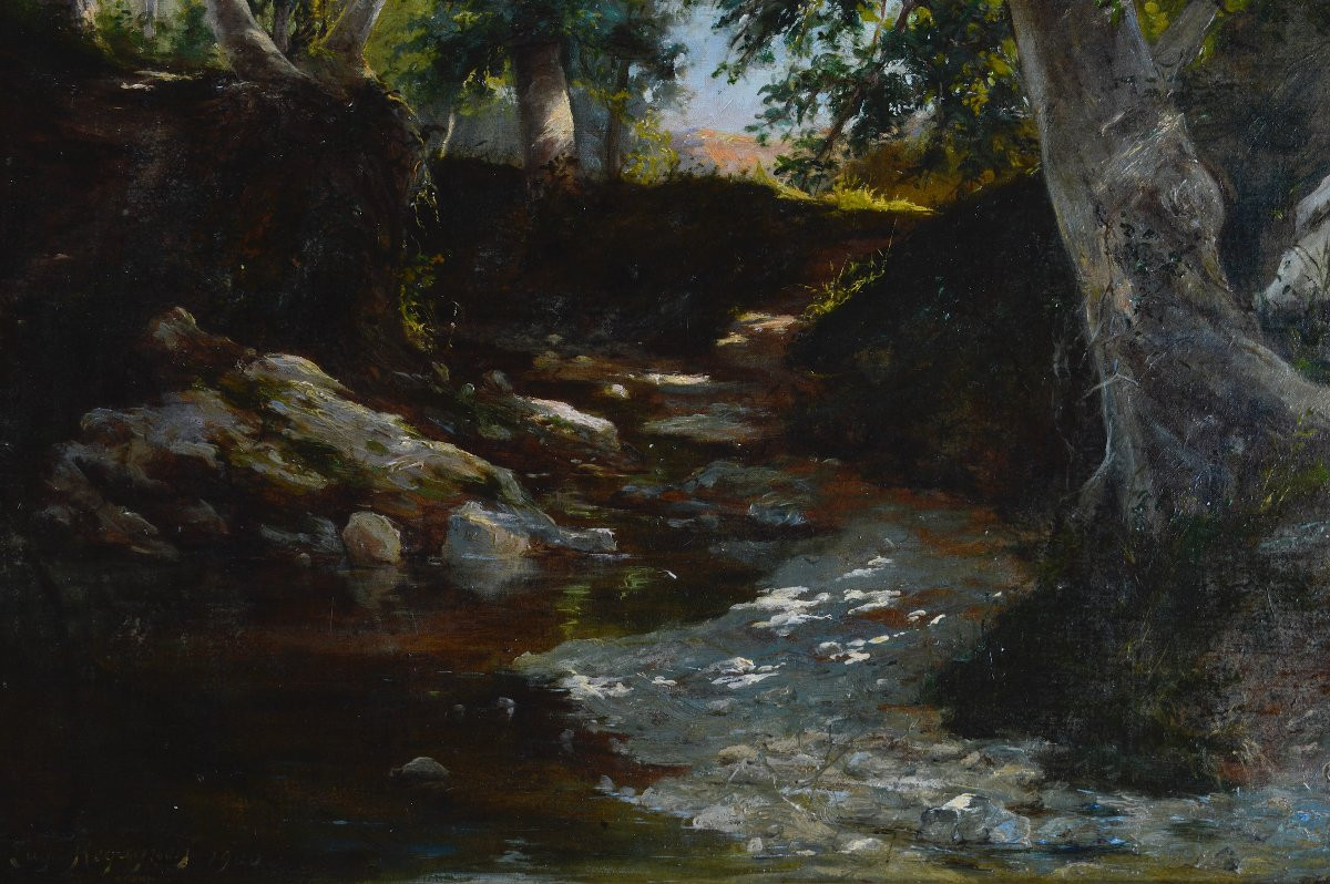 Eugène Regagnon 1875-1957. "watercourse, Undergrowth."-photo-3