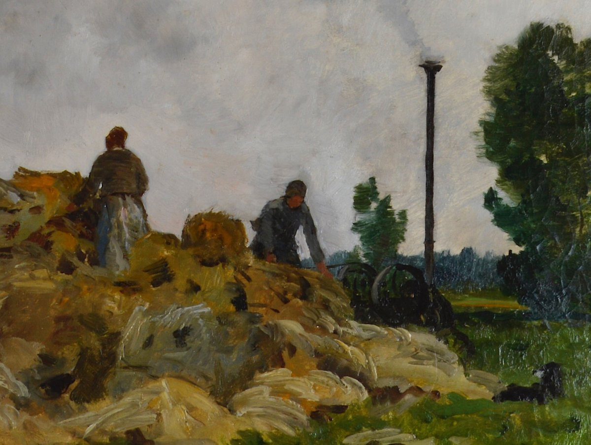 Edmond-Charles Yon 1836-1897. "La machine à battre."-photo-2