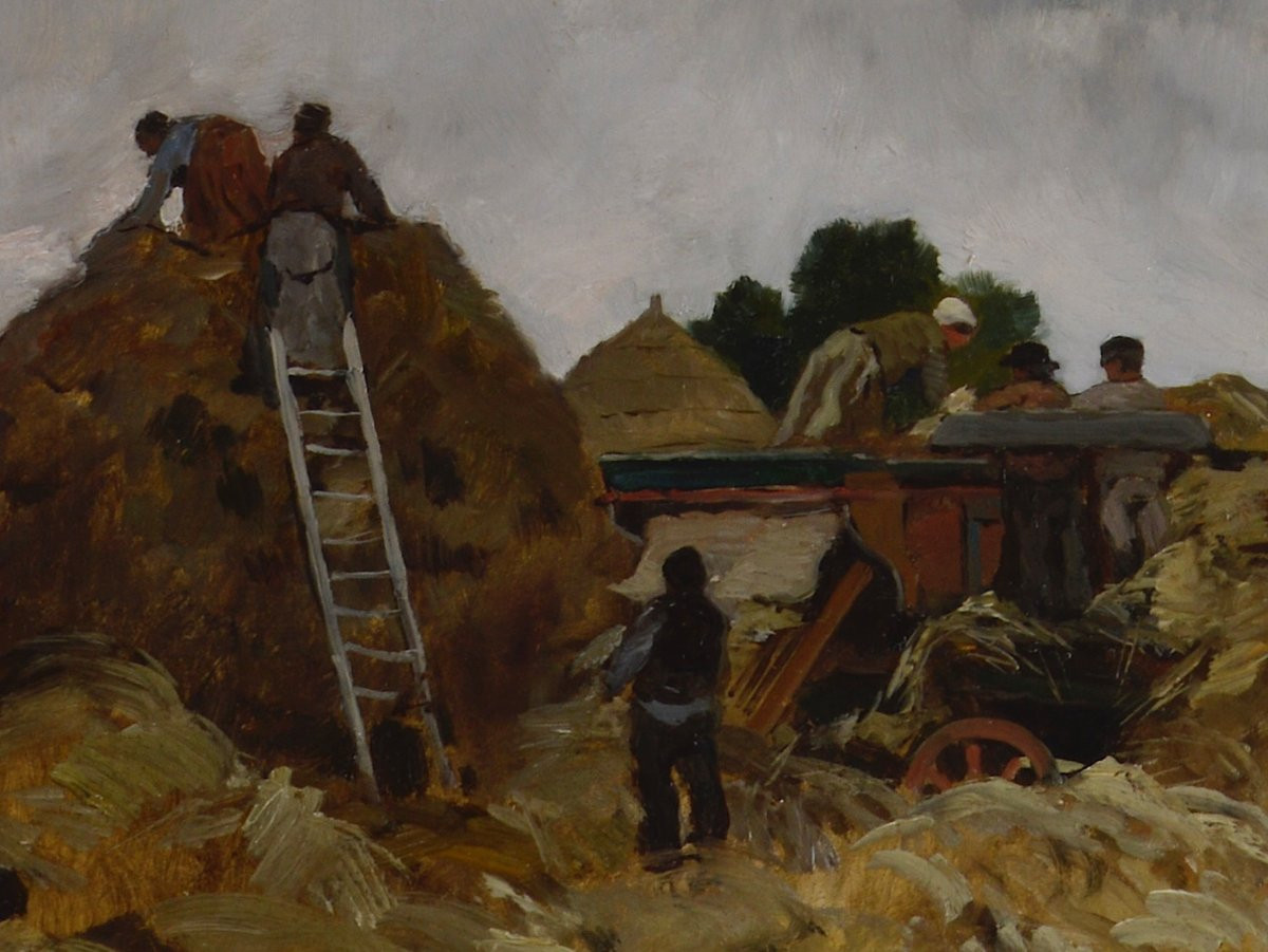 Edmond-Charles Yon 1836-1897. "La machine à battre."-photo-3