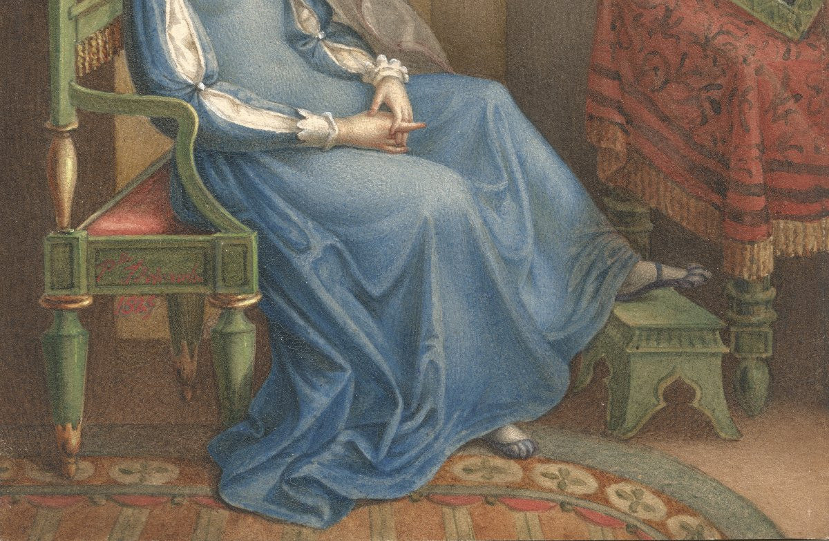 19th Century Troubadour School. "young Woman In Her Interior."-photo-1