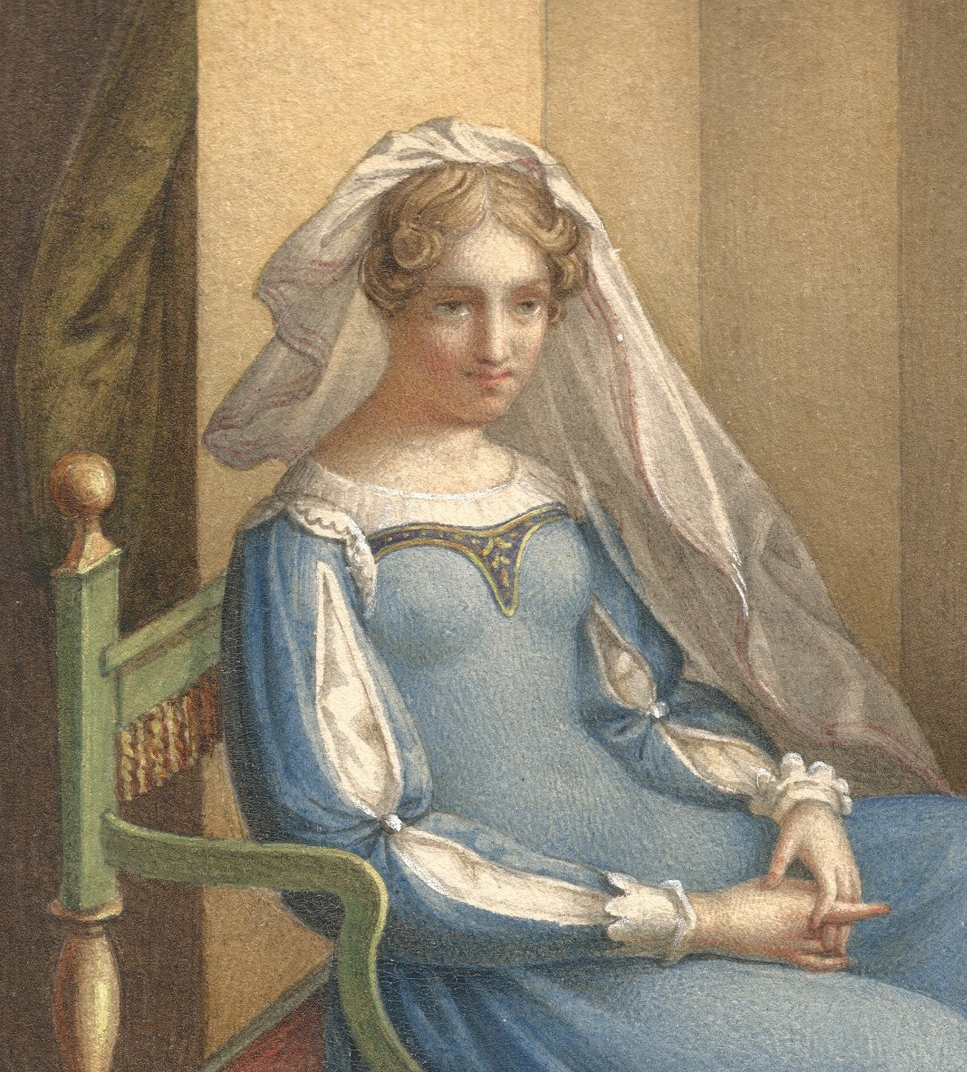 19th Century Troubadour School. "young Woman In Her Interior."-photo-2