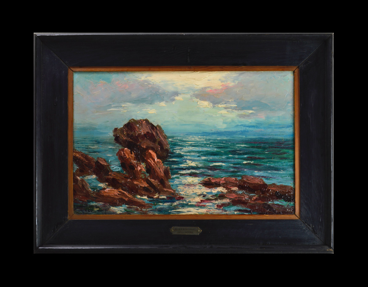 Italo Giordani 1882 - 1956. "Bord de mer en Méditerranée."-photo-2