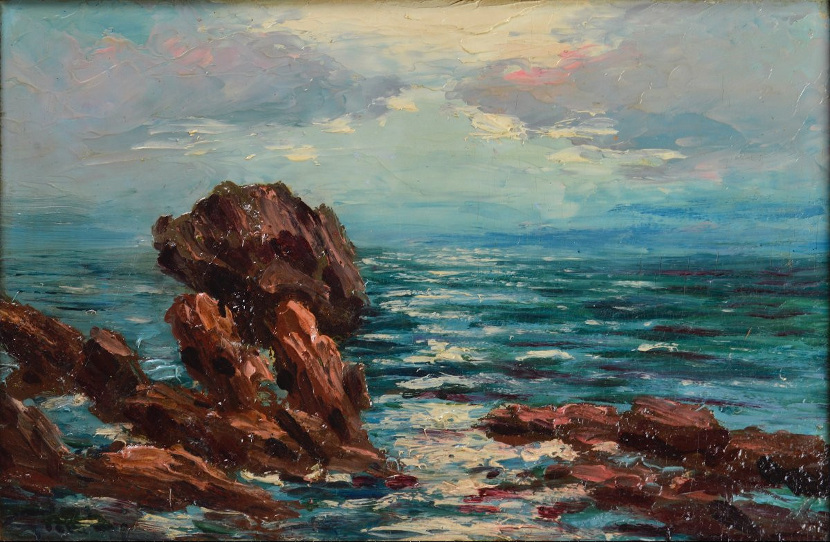 Italo Giordani 1882 - 1956. "Bord de mer en Méditerranée."-photo-3