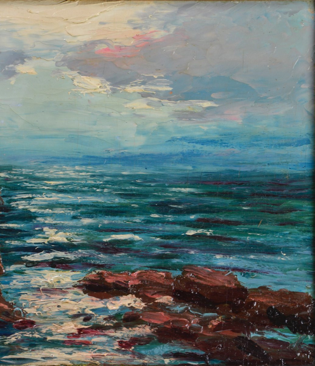 Italo Giordani 1882 - 1956. "Bord de mer en Méditerranée."-photo-3