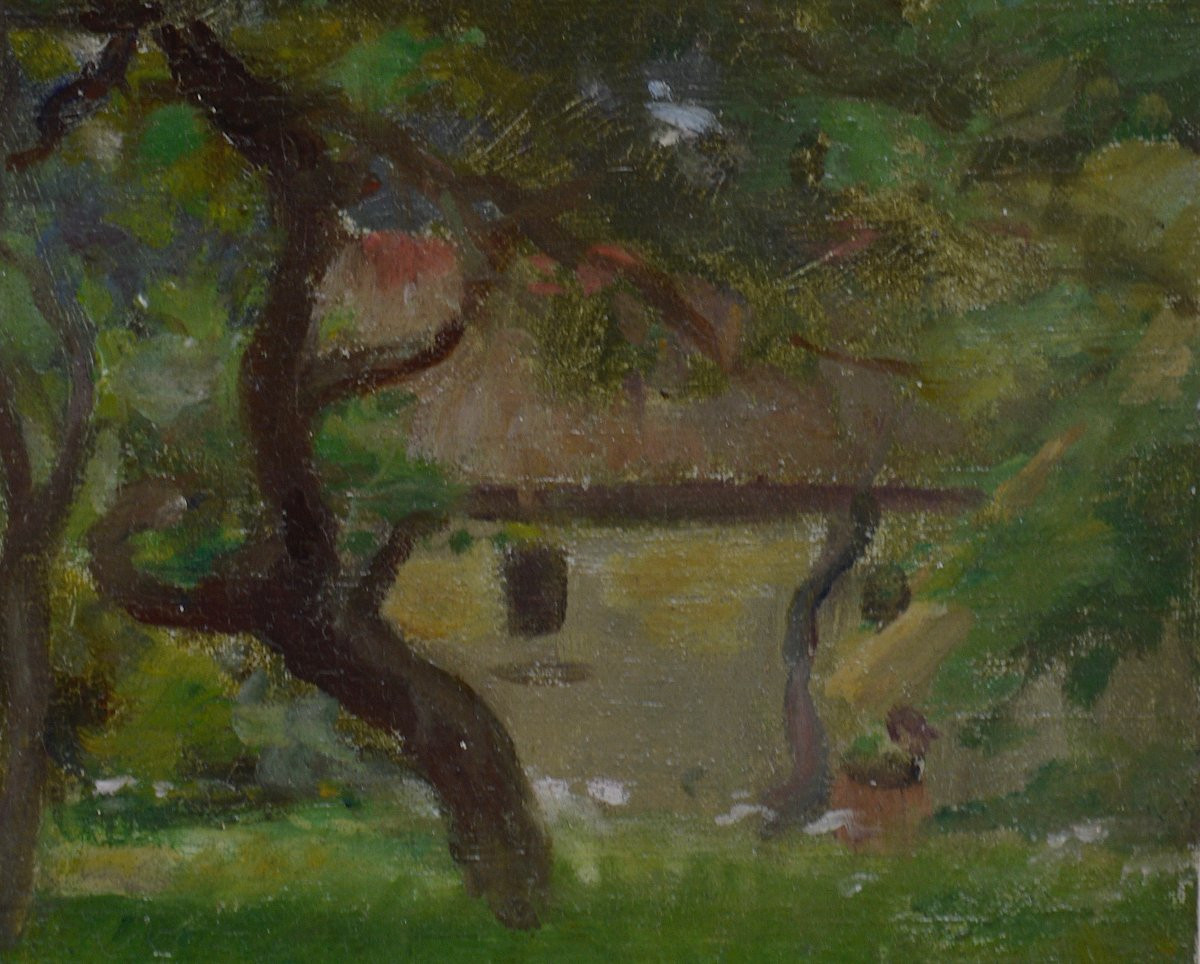 Jules-Cyrille Cavé 1859-1940. "Paysage à la Chaumière."-photo-2