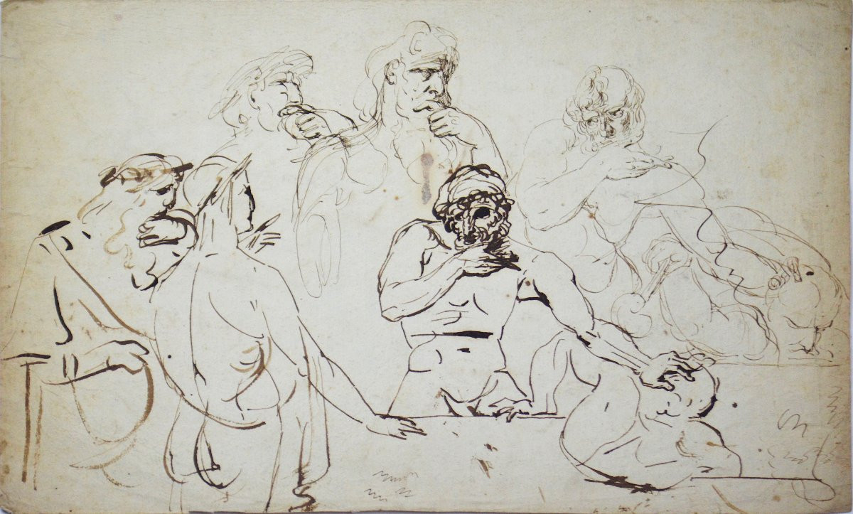 Luigi Sabatelli 1772-1850. École Italienne. "Scène avec Dante."-photo-2