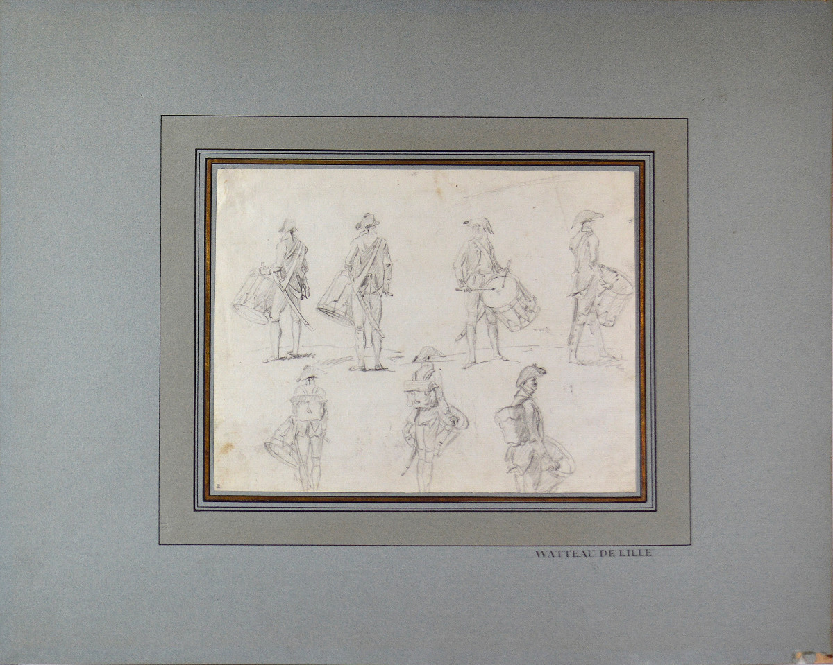  François Louis Joseph Watteau de Lille 1758-1823. "Études de tambours."-photo-2