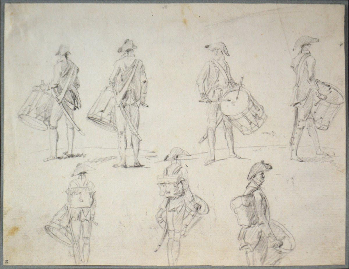  François Louis Joseph Watteau de Lille 1758-1823. "Études de tambours."-photo-3