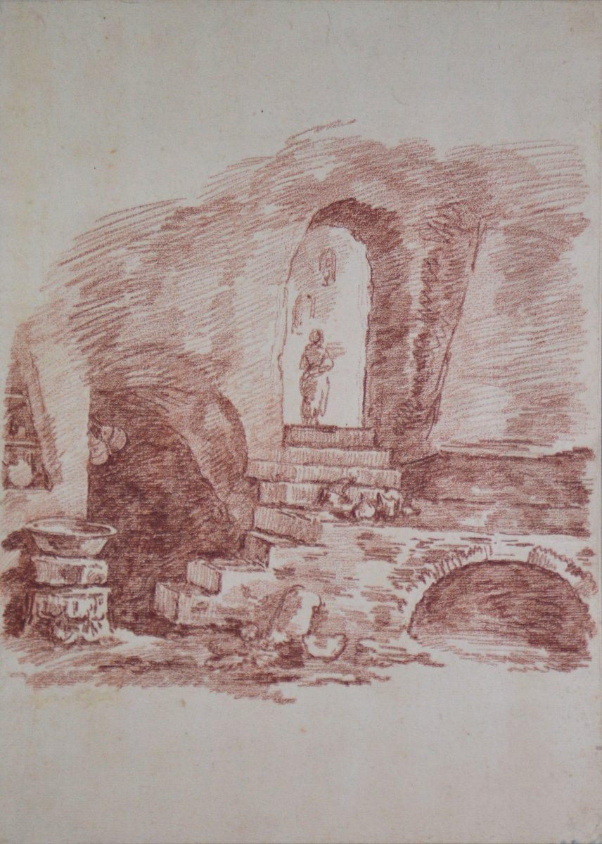 Jean-robert Ango 1759-1773. "figure In Ruins."-photo-3