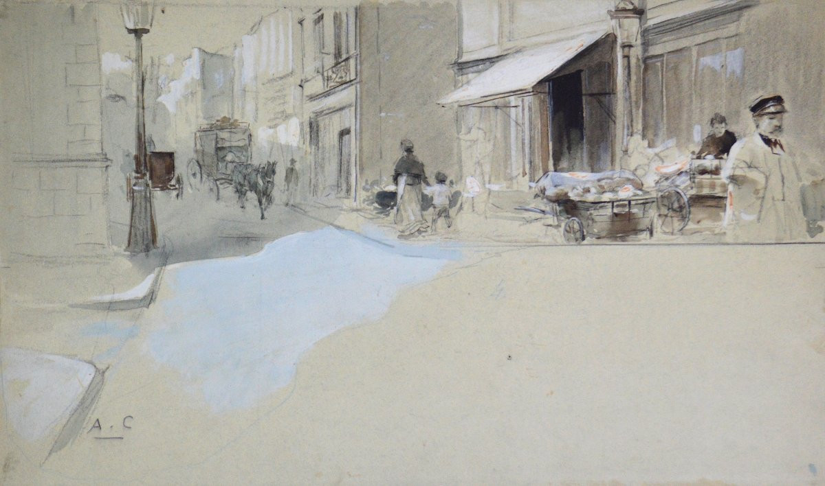 Antoine Calbet 1869-1944. "busy Street."-photo-2