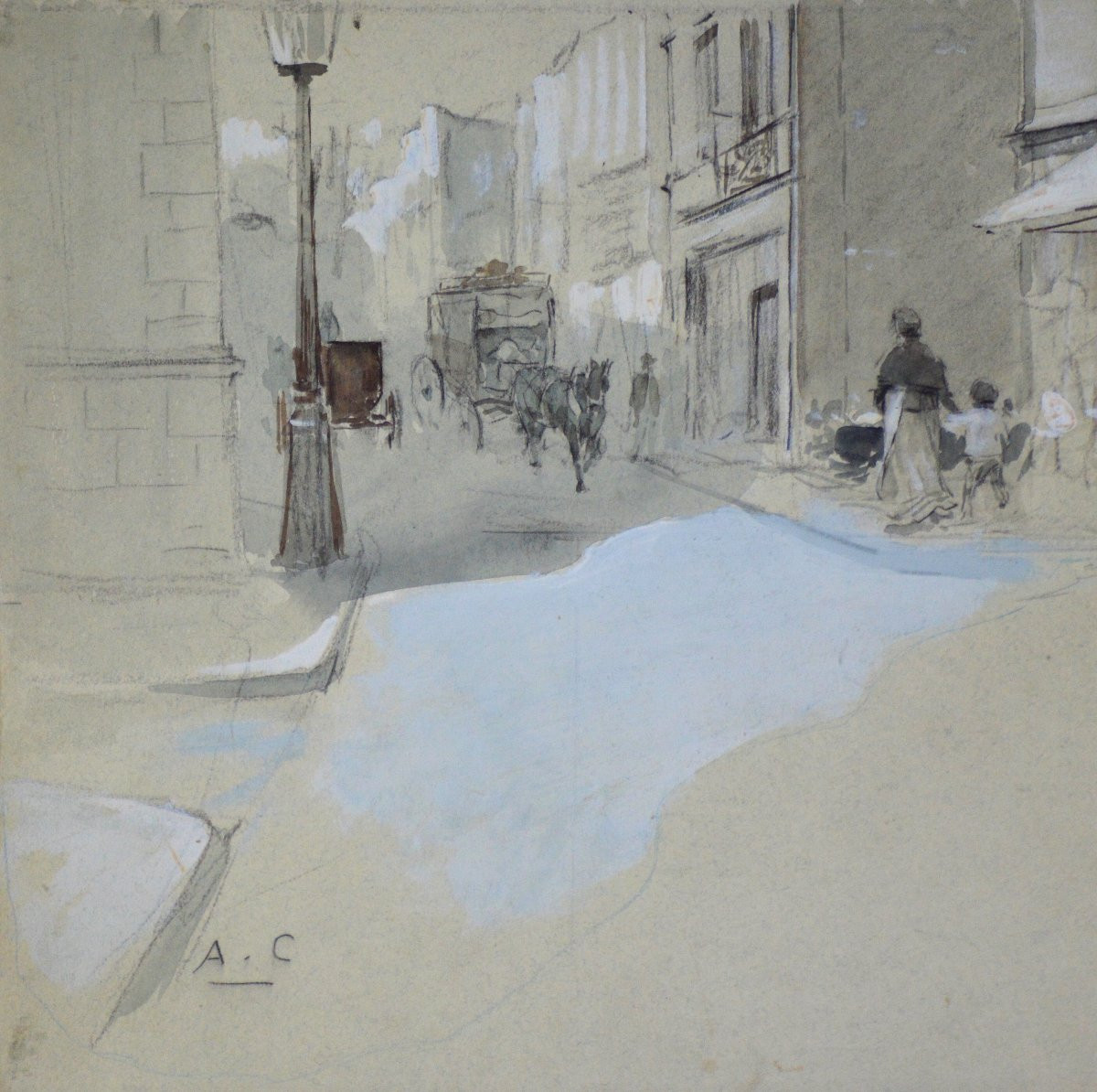 Antoine Calbet 1869-1944. "busy Street."-photo-1