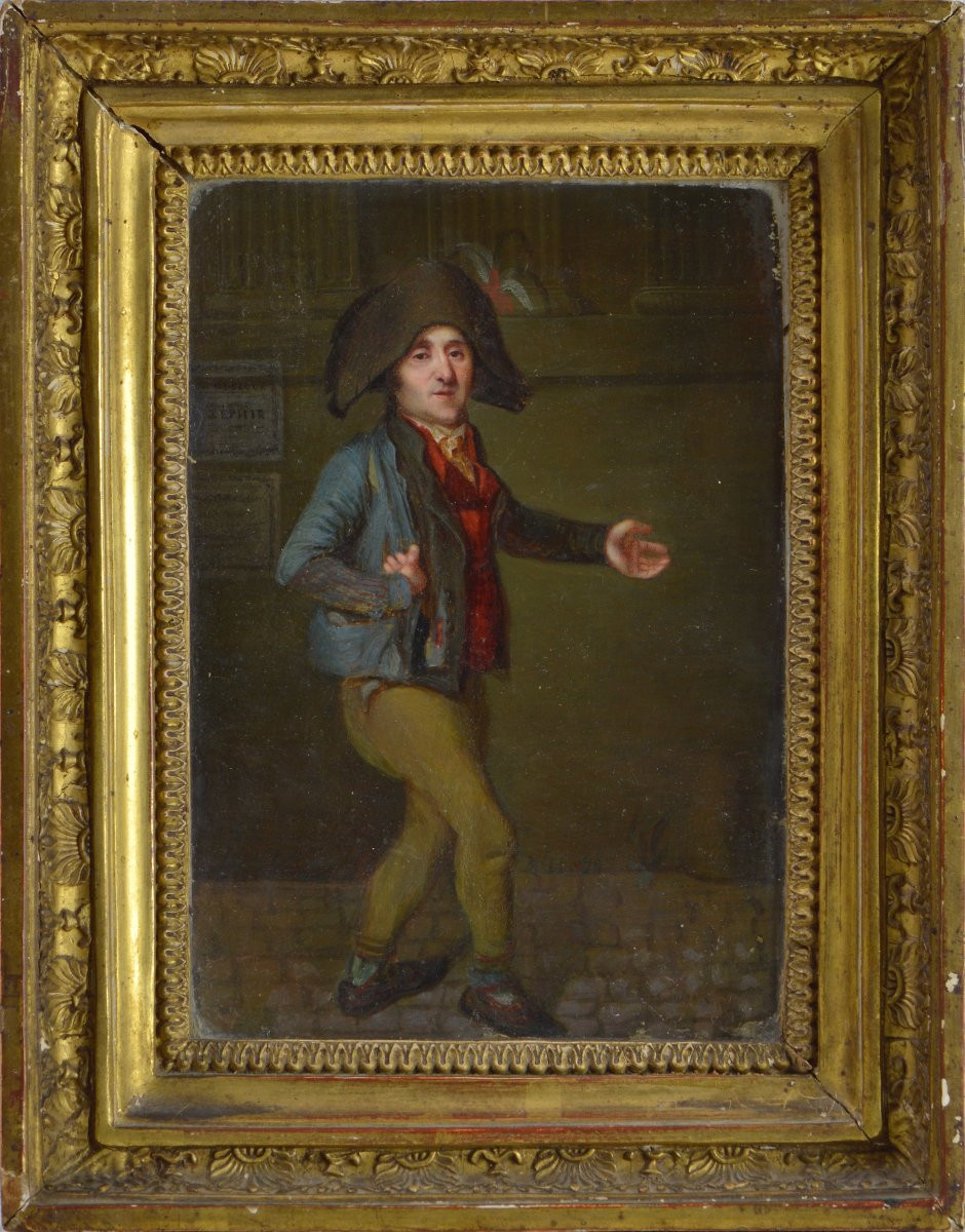 École Française vers 1830. "Chanteur coiffé d'un grand bicorne."-photo-2