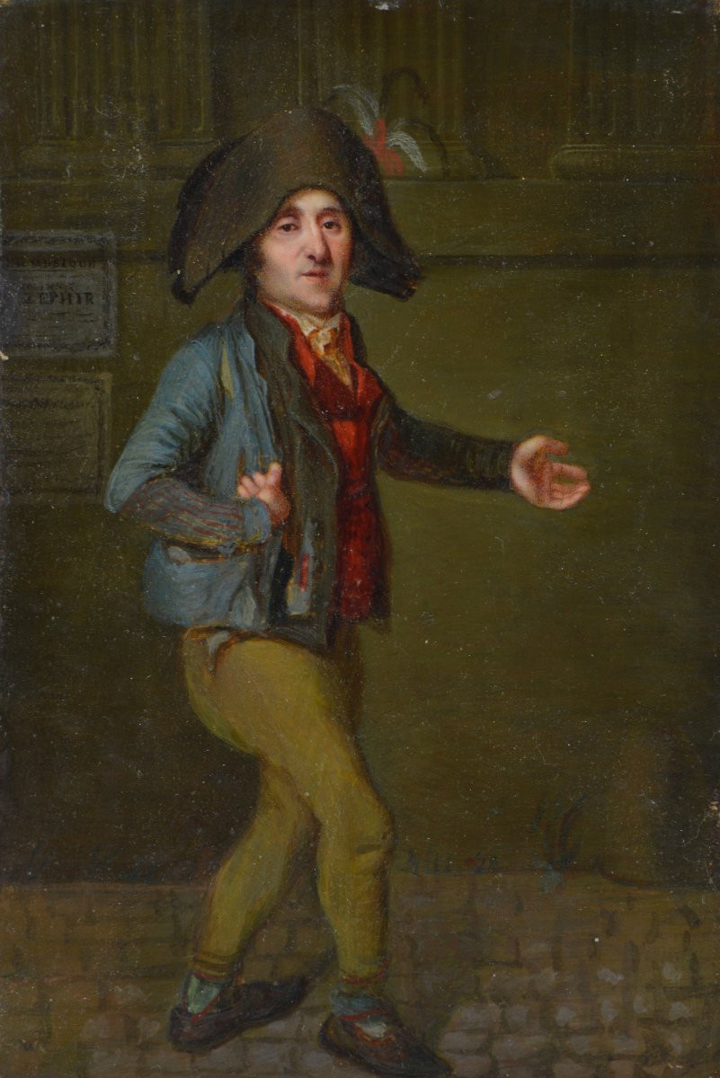 École Française vers 1830. "Chanteur coiffé d'un grand bicorne."-photo-3