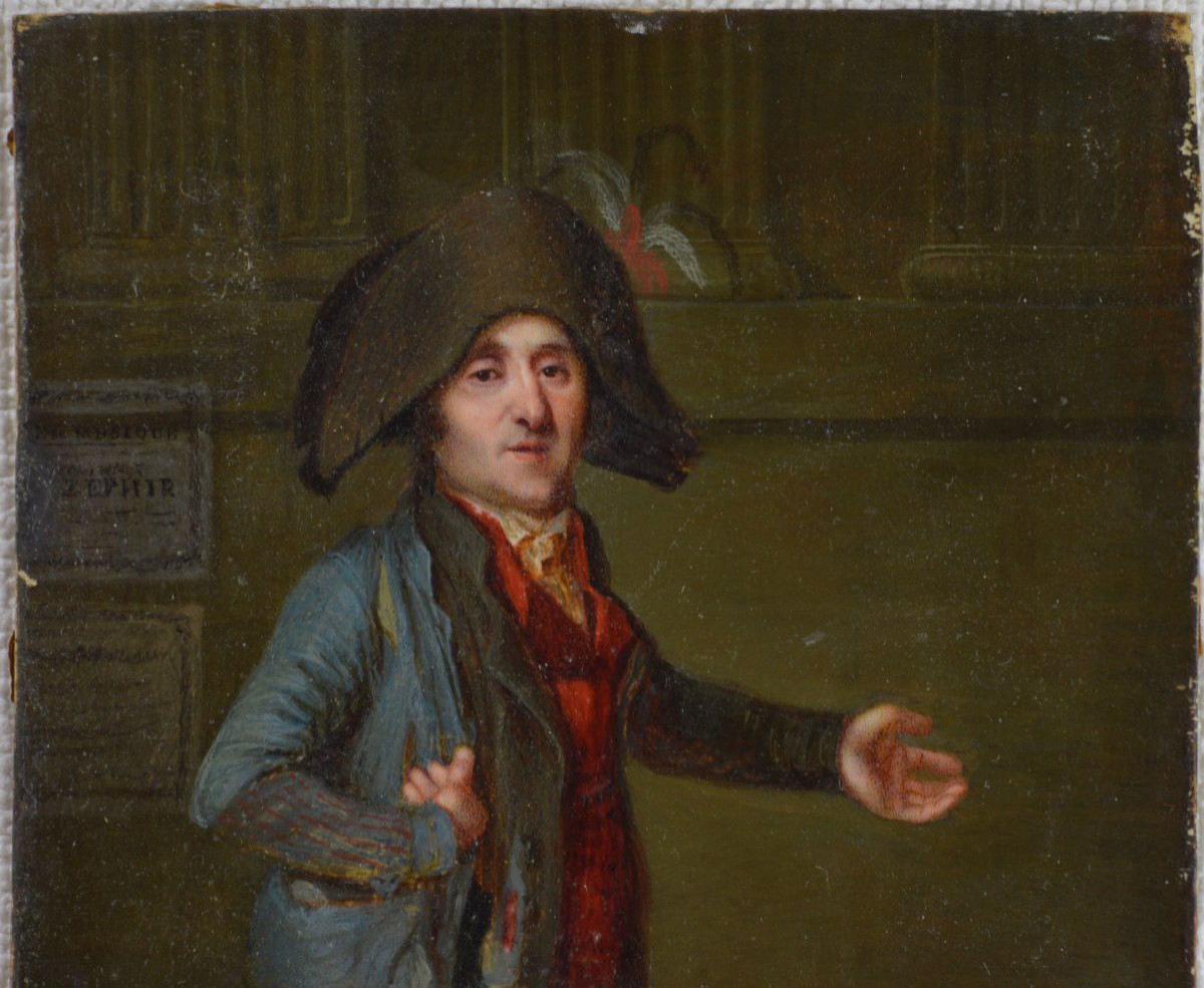 École Française vers 1830. "Chanteur coiffé d'un grand bicorne."-photo-1