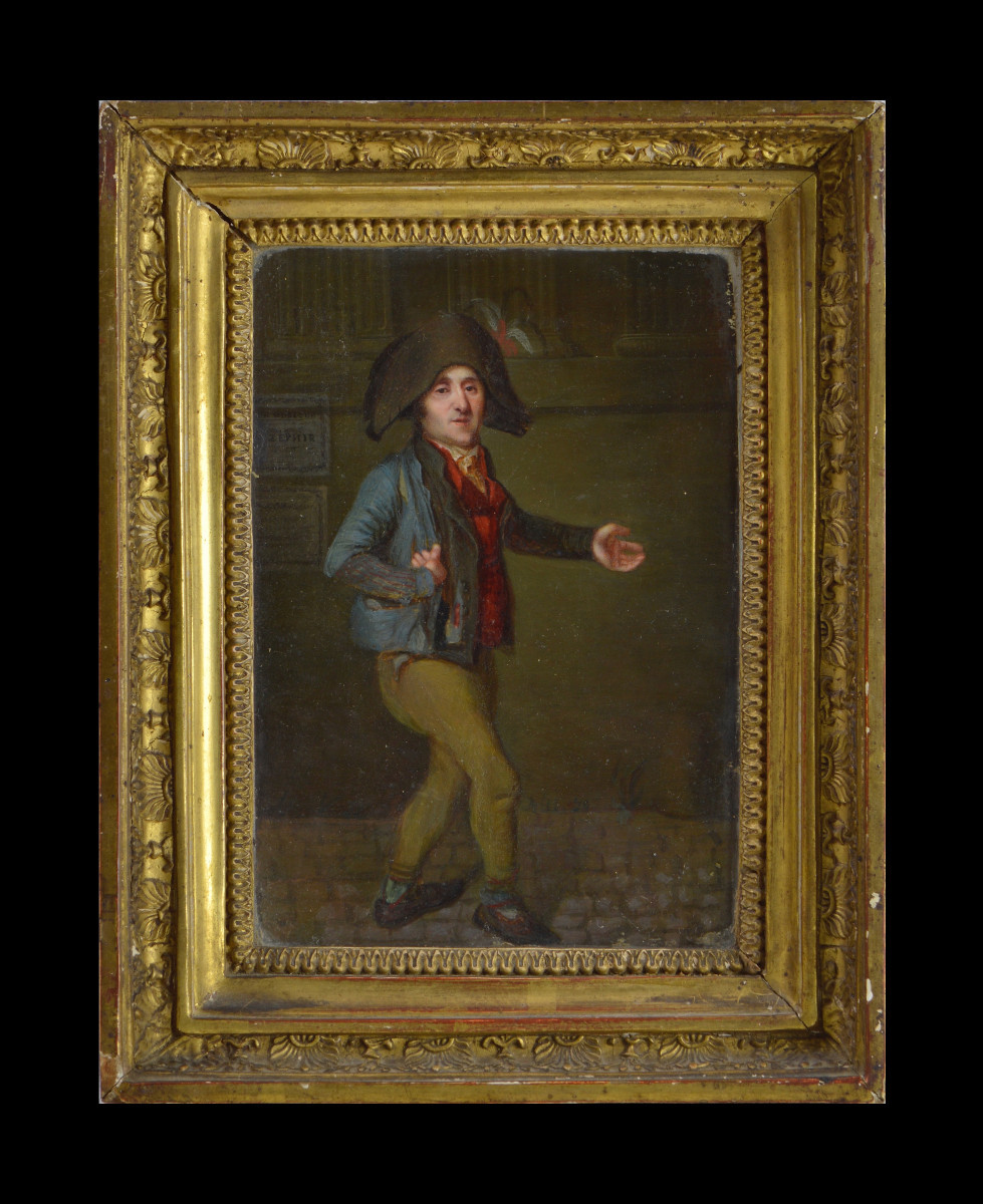 École Française vers 1830. "Chanteur coiffé d'un grand bicorne."