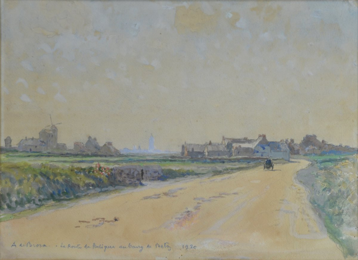 Alexis Louis de Broca 1868-1948.  "La route du Pouliguen au bourg de Batz." -photo-3