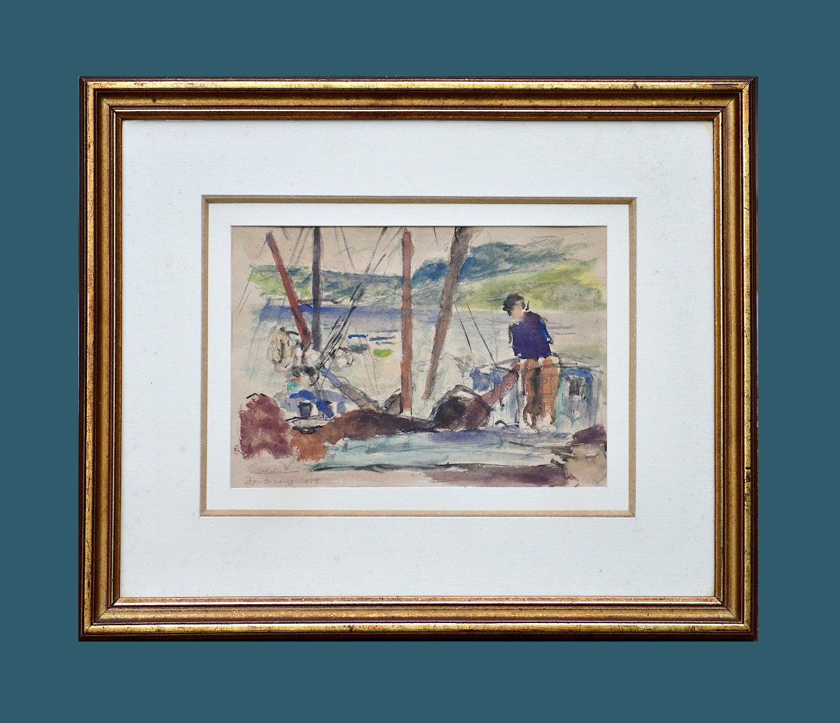 Charles Emmanuel Jodelet 1883-1969. "fisherman In Douarnenez."-photo-2