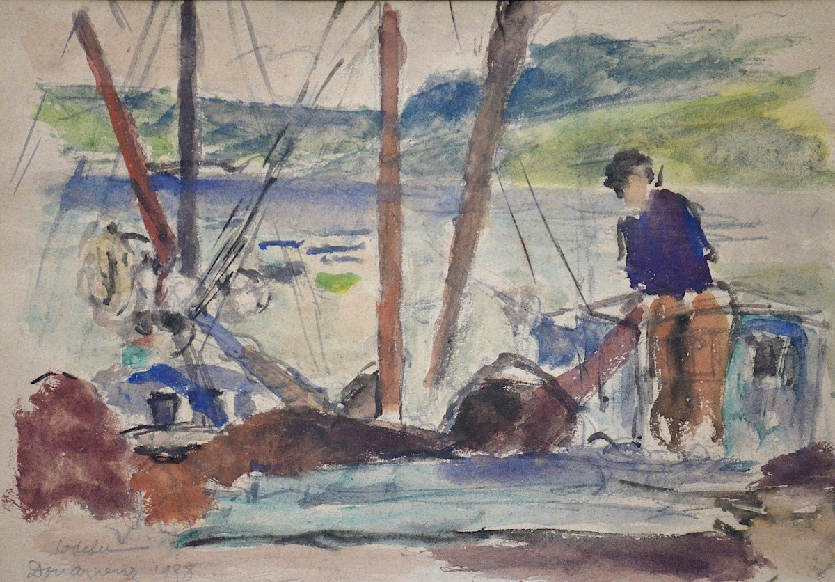Charles Emmanuel Jodelet 1883-1969. "fisherman In Douarnenez."-photo-3