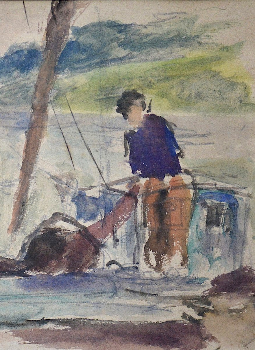 Charles Emmanuel Jodelet 1883-1969. "fisherman In Douarnenez."-photo-1