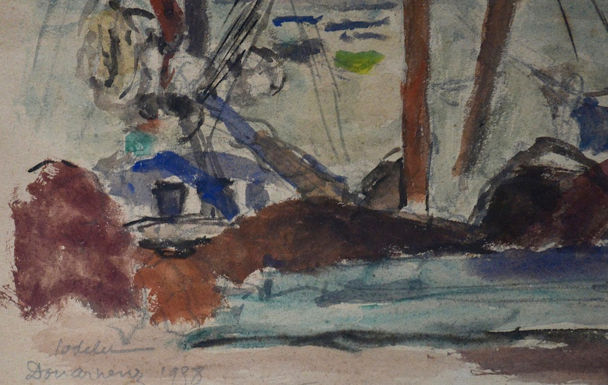 Charles Emmanuel Jodelet 1883-1969. "fisherman In Douarnenez."-photo-2