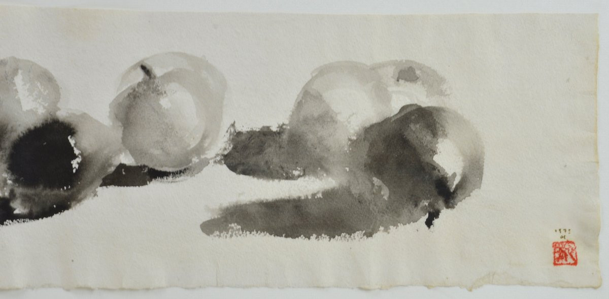 École Occidentale XXᵉ siècle.  "Nature morte de pommes."-photo-2