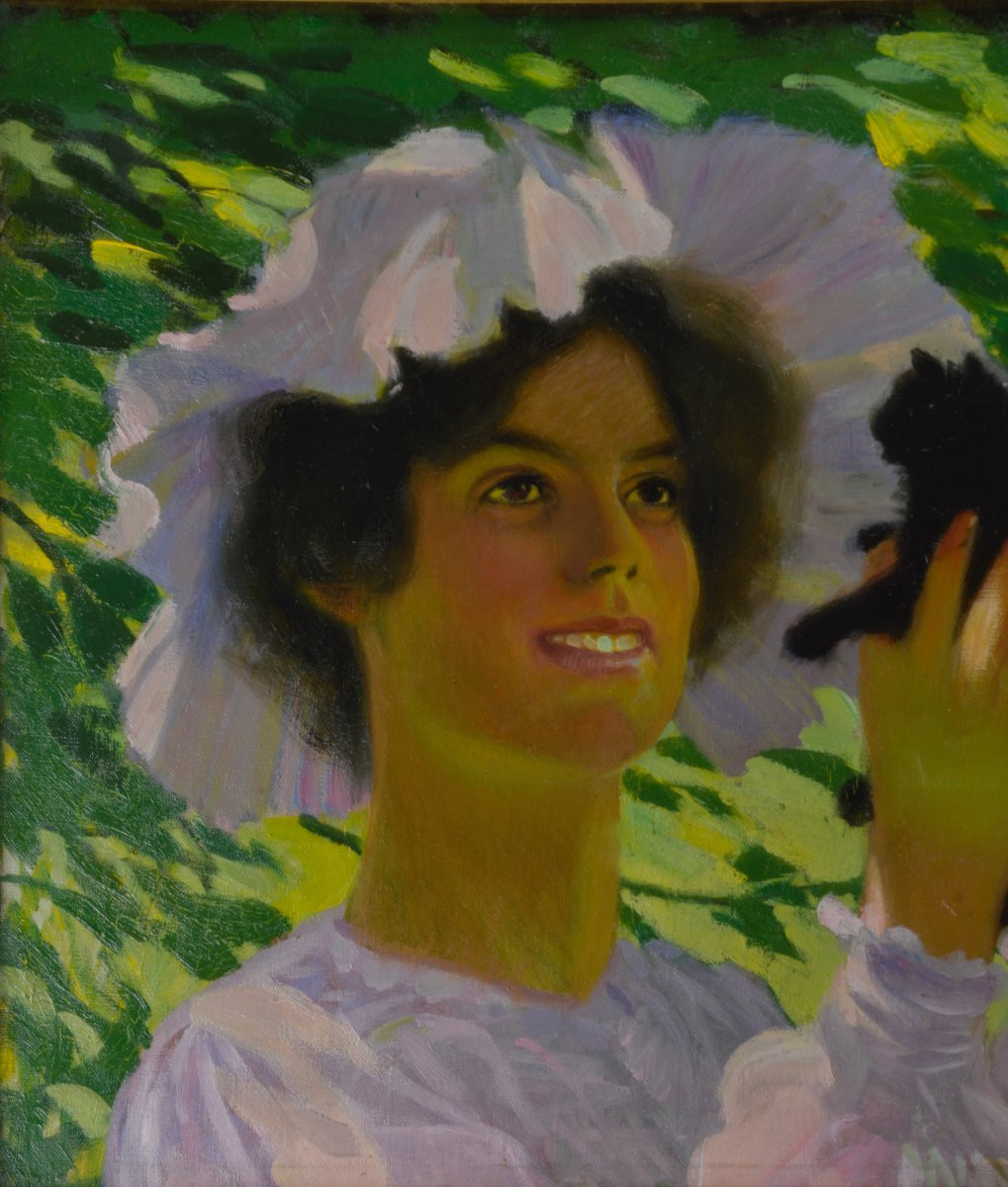 Johan Elis åslund 1872-1956. Swedish School. "young Woman Holding A Kitten."-photo-1