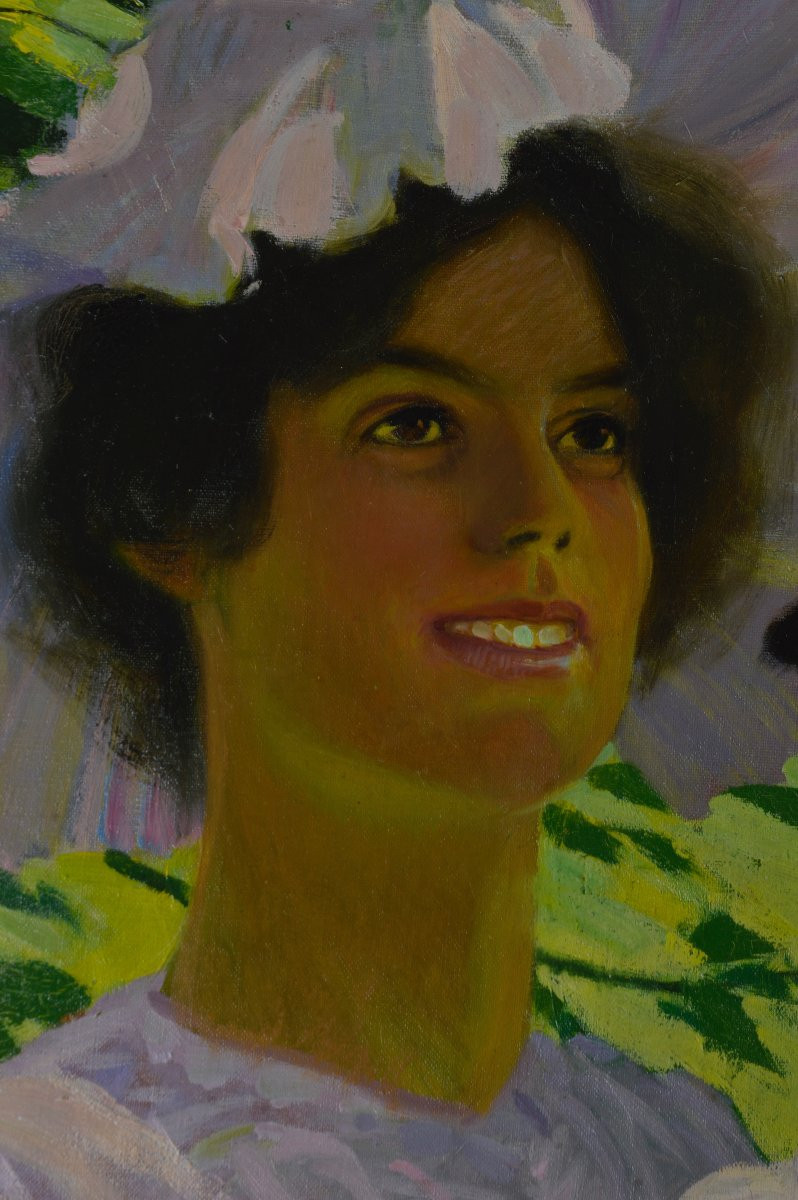 Johan Elis åslund 1872-1956. Swedish School. "young Woman Holding A Kitten."-photo-3