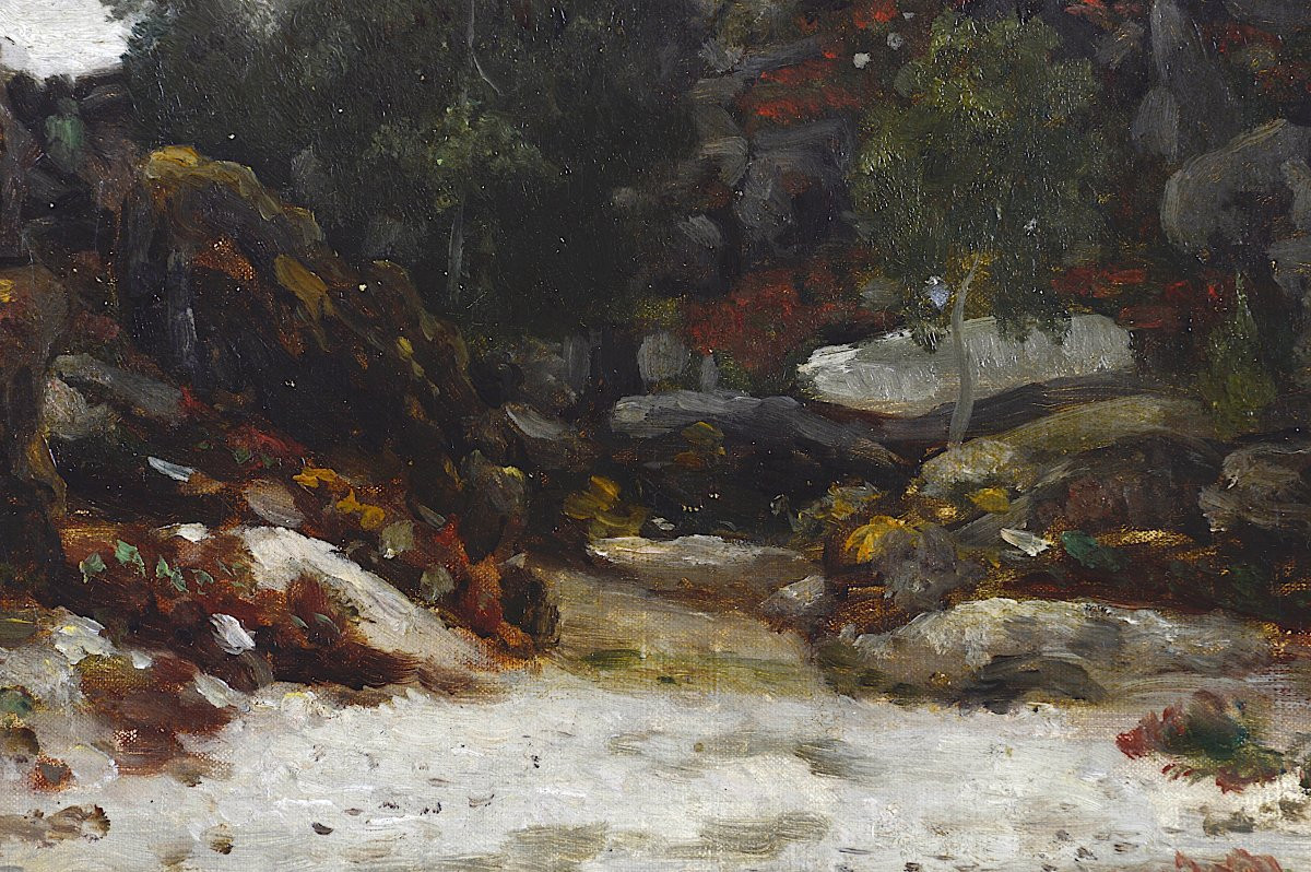 Constant Dutilleux 1807-1865.  "Roche dans la forêt de Fontainebleau."-photo-2