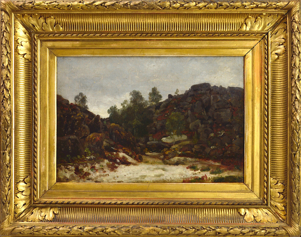 Constant Dutilleux 1807-1865.  "Roche dans la forêt de Fontainebleau."
