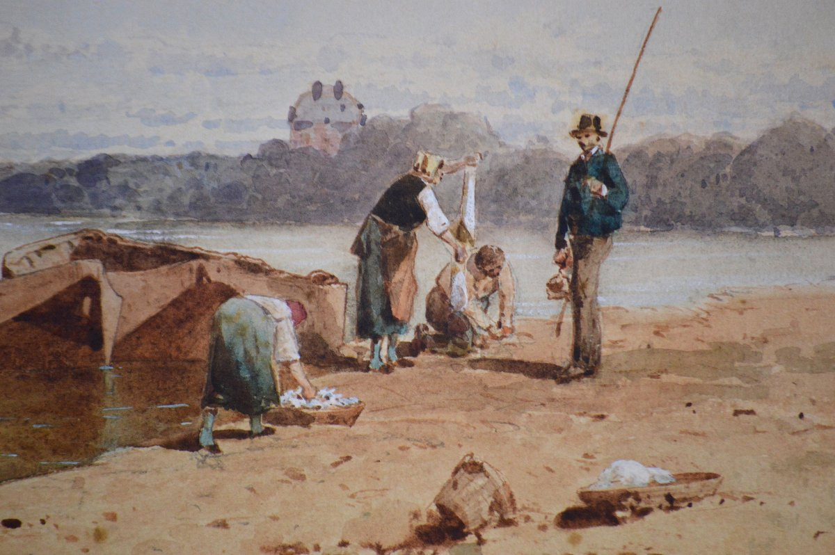 Eugène Ciceri 1813-1890. "return From Fishing."-photo-3