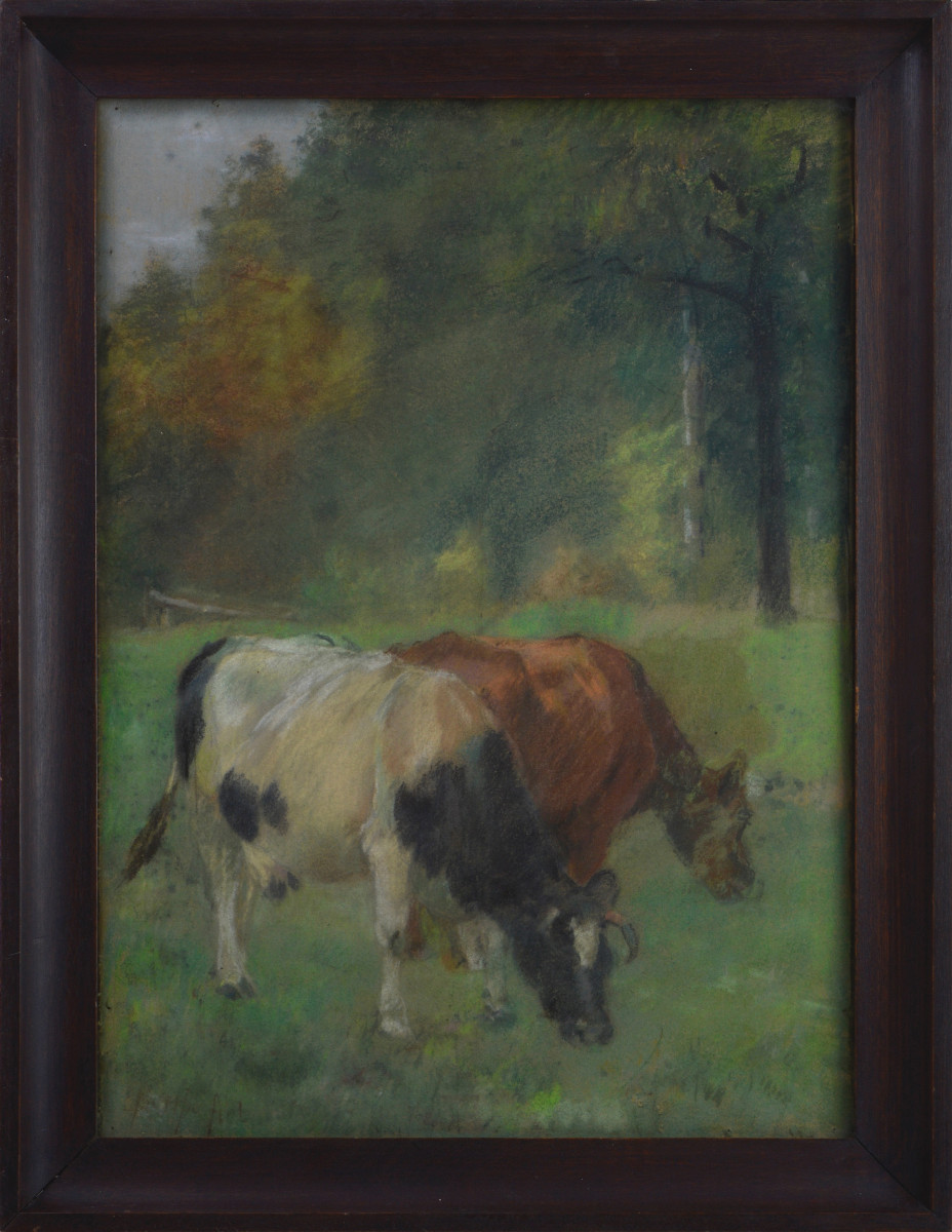Berthe Art 1857-1934. Belgian School. "cows In A Pasture."
