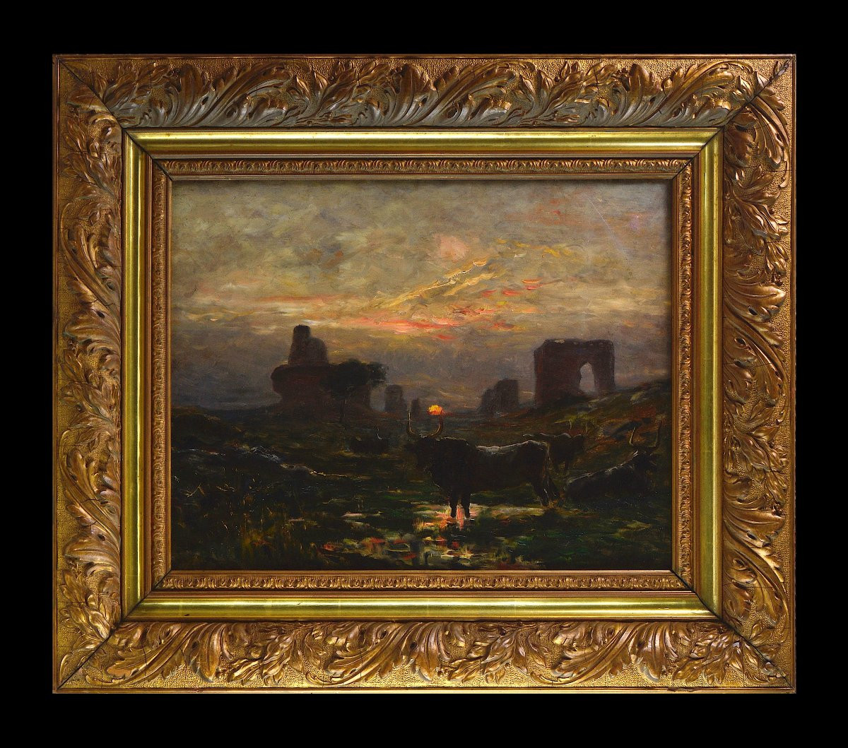 Alexandre Gaston Guignard 1848-1922.  "Troupeau de vaches auprès des ruines dans la Pampa."-photo-2