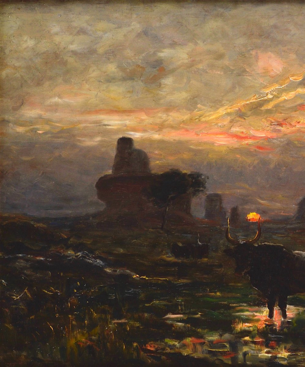 Alexandre Gaston Guignard 1848-1922.  "Troupeau de vaches auprès des ruines dans la Pampa."-photo-4