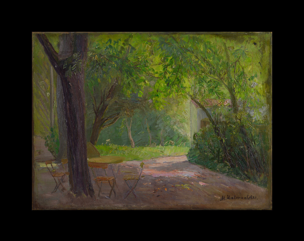 Moritz Unterwalder 1861-1930. École Allemande.  "Coin de jardin."-photo-2