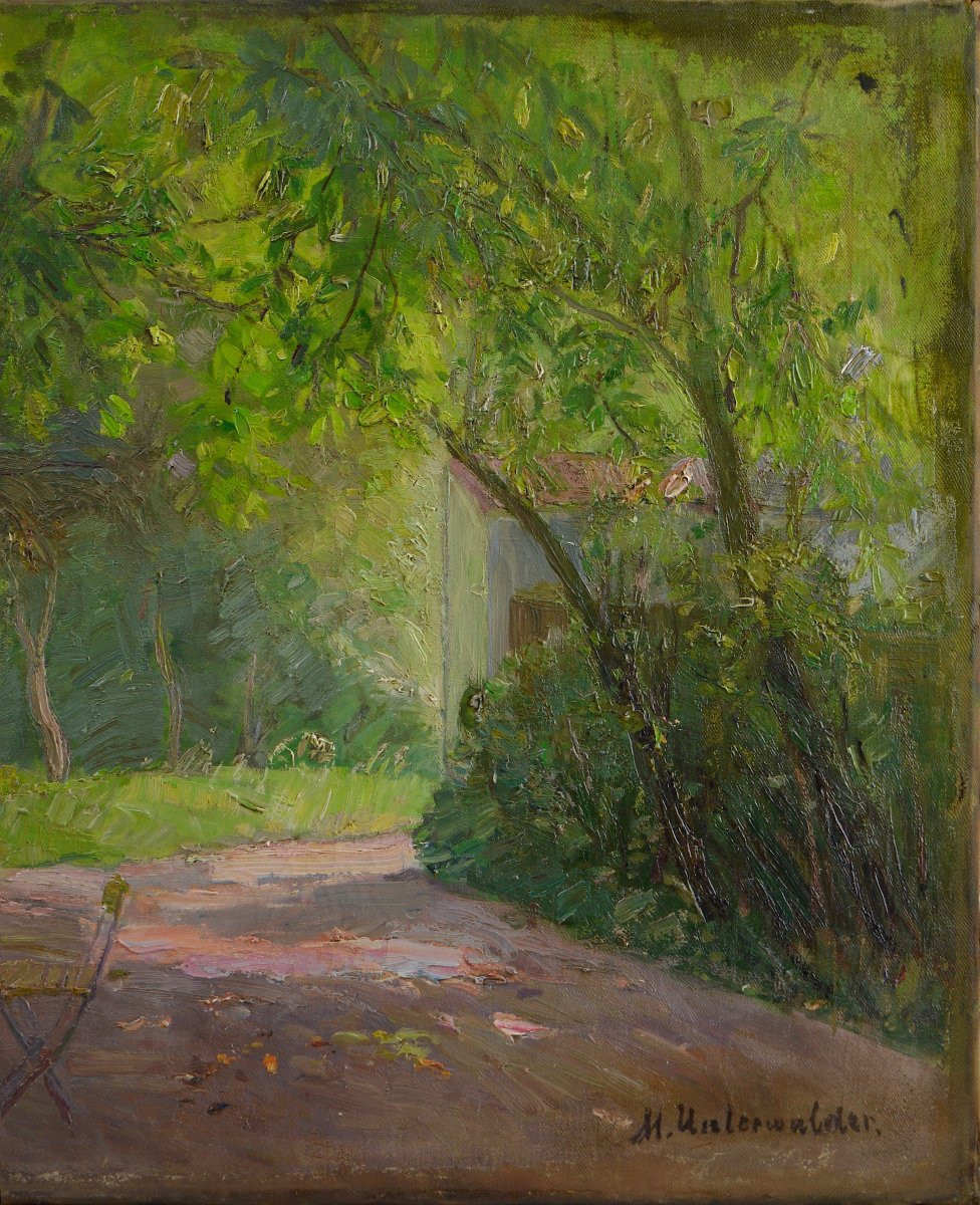 Moritz Unterwalder 1861-1930. École Allemande.  "Coin de jardin."-photo-4