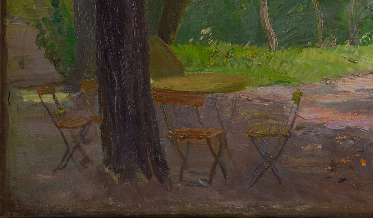 Moritz Unterwalder 1861-1930. École Allemande.  "Coin de jardin."-photo-2