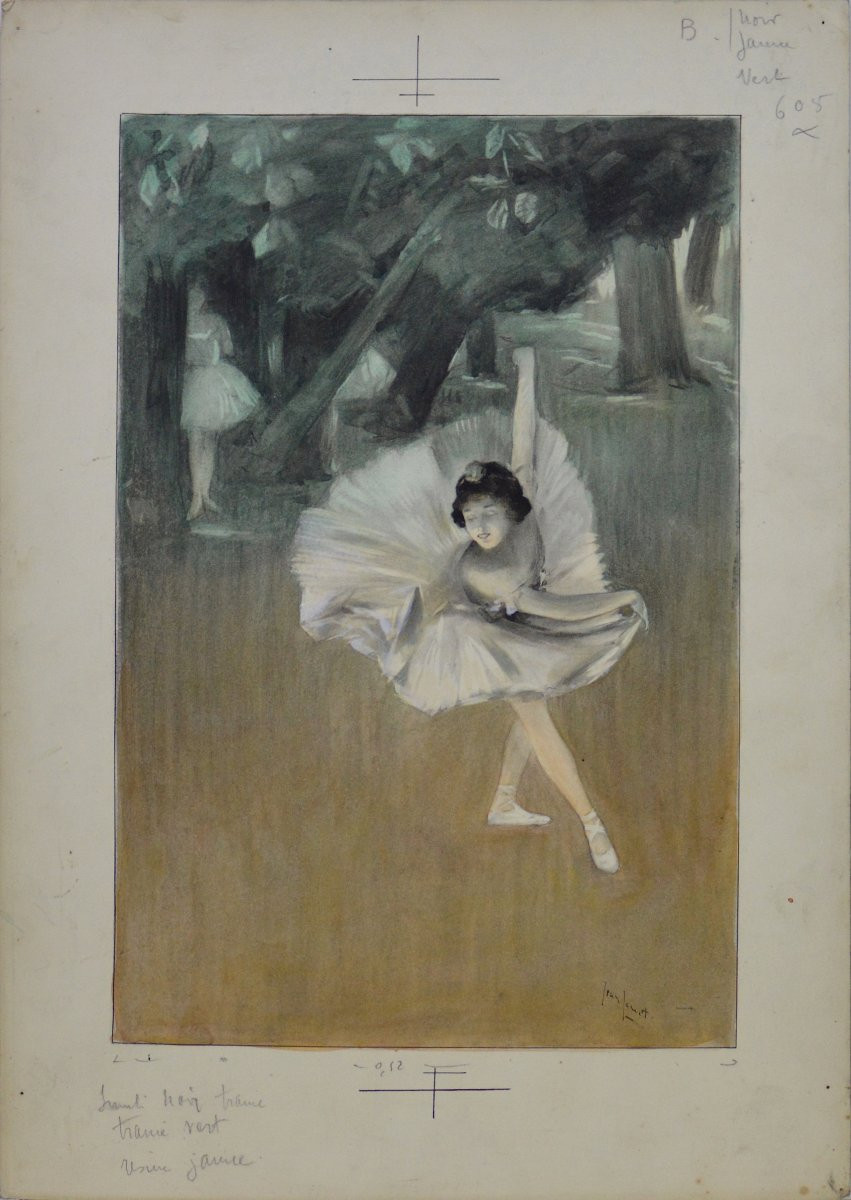 Jean Jamet (illustrateur). "La danseuse." Projet d'Illustration Vers 1900.-photo-3