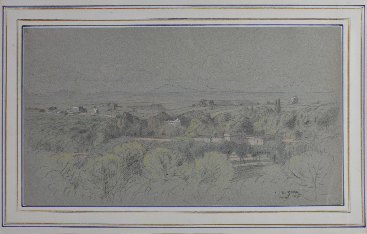 édouard-auguste Imer 1820-1881. "italian Landscape."-photo-3