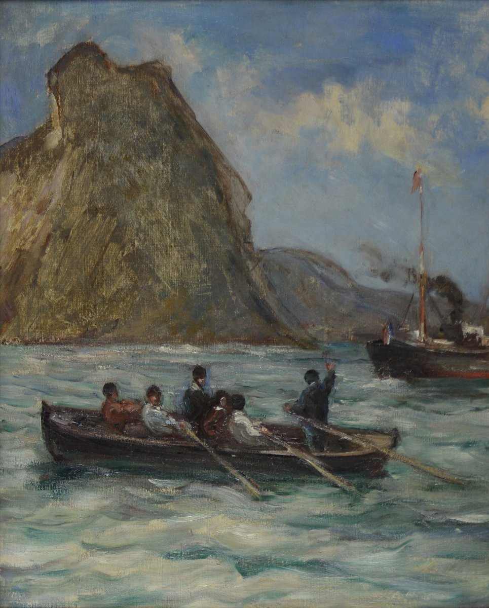 Gustave Henri Colin 1828-1910.  "La sortie d'un port avec un pilote sur la côte basque."-photo-4