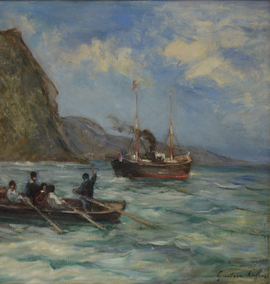 Gustave Henri Colin 1828-1910.  "La sortie d'un port avec un pilote sur la côte basque."-photo-1