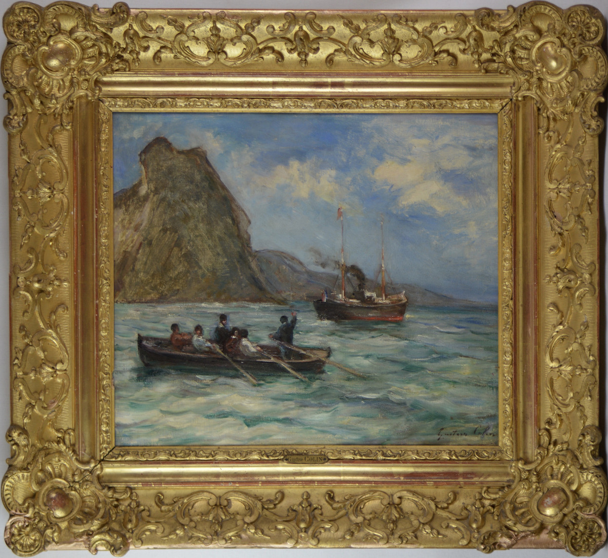 Gustave Henri Colin 1828-1910.  "La sortie d'un port avec un pilote sur la côte basque."