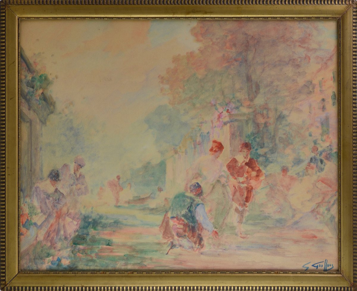 Gabriel Griffon 1866-1938. "figures In A Park."-photo-2