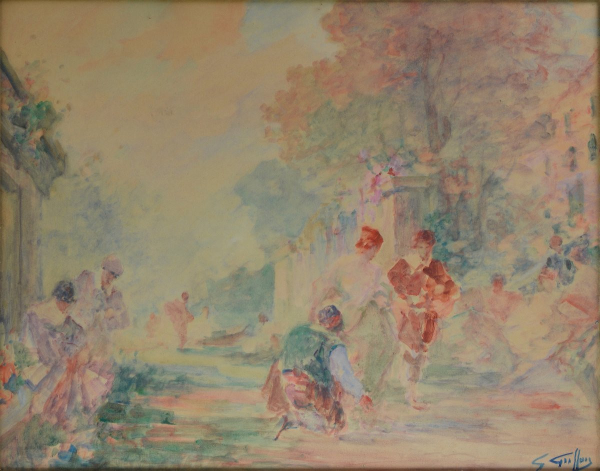 Gabriel Griffon 1866-1938. "figures In A Park."-photo-3